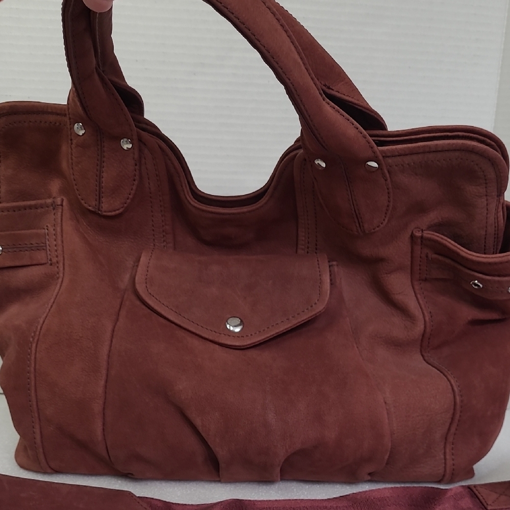 Kooba Brown Shoulder Bag with Spacious Compartment and Soft Suede Material